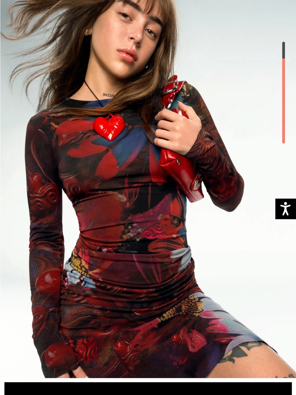 Desigual Red and Blue Long-Sleeve Printed Bodycon Dress